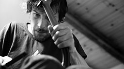 <strong>Klem</strong></br>
                    Klemen Premrl preparing his tools for tomorrows ascent.  I received a detailed lecture about the intricacies of changes made to the Fusion ice tools.