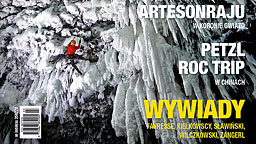 <strong>Góry cover</strong></br>
                    Shooting in the mountains is always a treat.   The locations are breathtaking, always challenging, and the fresh air can only be good for me.   A few years ago I started taking the commercial approach to climbing photography, and started using studio lights in that setting.   The way that shapes are emphasized by casting shadows lends itself really well to photographing texture rich ice.   This photo landed on the cover of the Polish Climbing Magazine “Góry”.